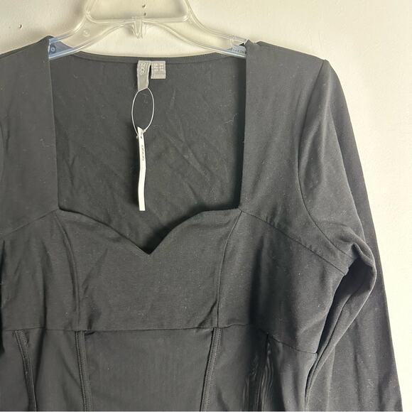 ASOS Design Bodysuit Top Corset Sweetheart Neck Mesh Black Long Sleeve Bustier - Picture 6 of 10